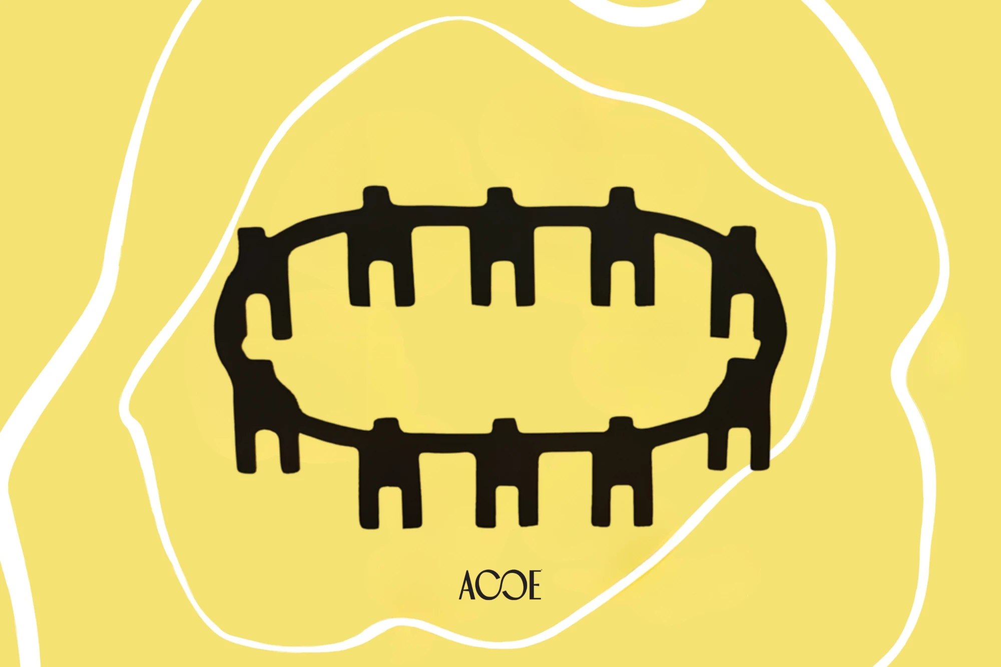 An ACOE illustration: figures gathered in a ring on a yellow ground, with the ACOE logo.